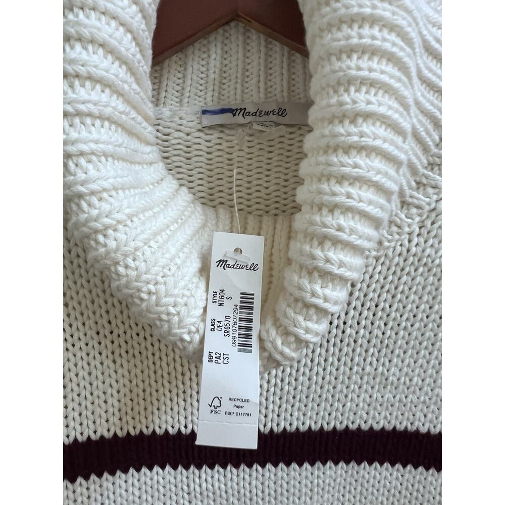 Madewell Ribbed Cotton Turtleneck Sweater Cabernet Stripe NT604 Sz S Knit Preppy - Picture 5 of 7